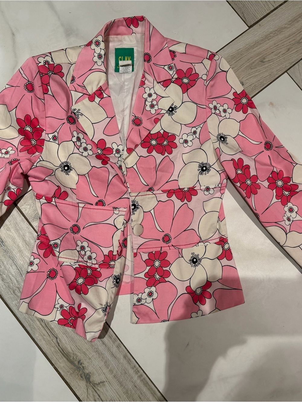 Slay Pink Floral Blazer with Cream & Red Accents